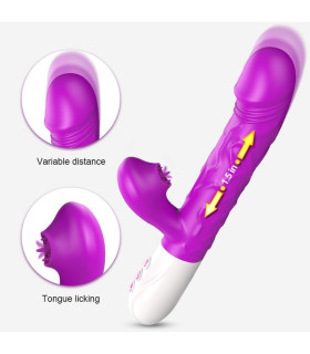 Вібратор-кролик Silicone Tongue Vibrator з функцією обігріву, фіолетовий, 22.9 см х 3.7 см - No Taboo