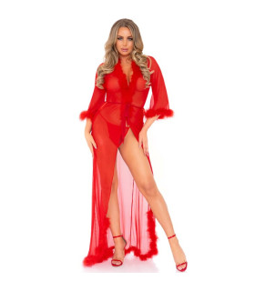 Пеньюар эротический Leg Avenue Marabou Trimmed Long Robe, красный, размер One size - No Taboo