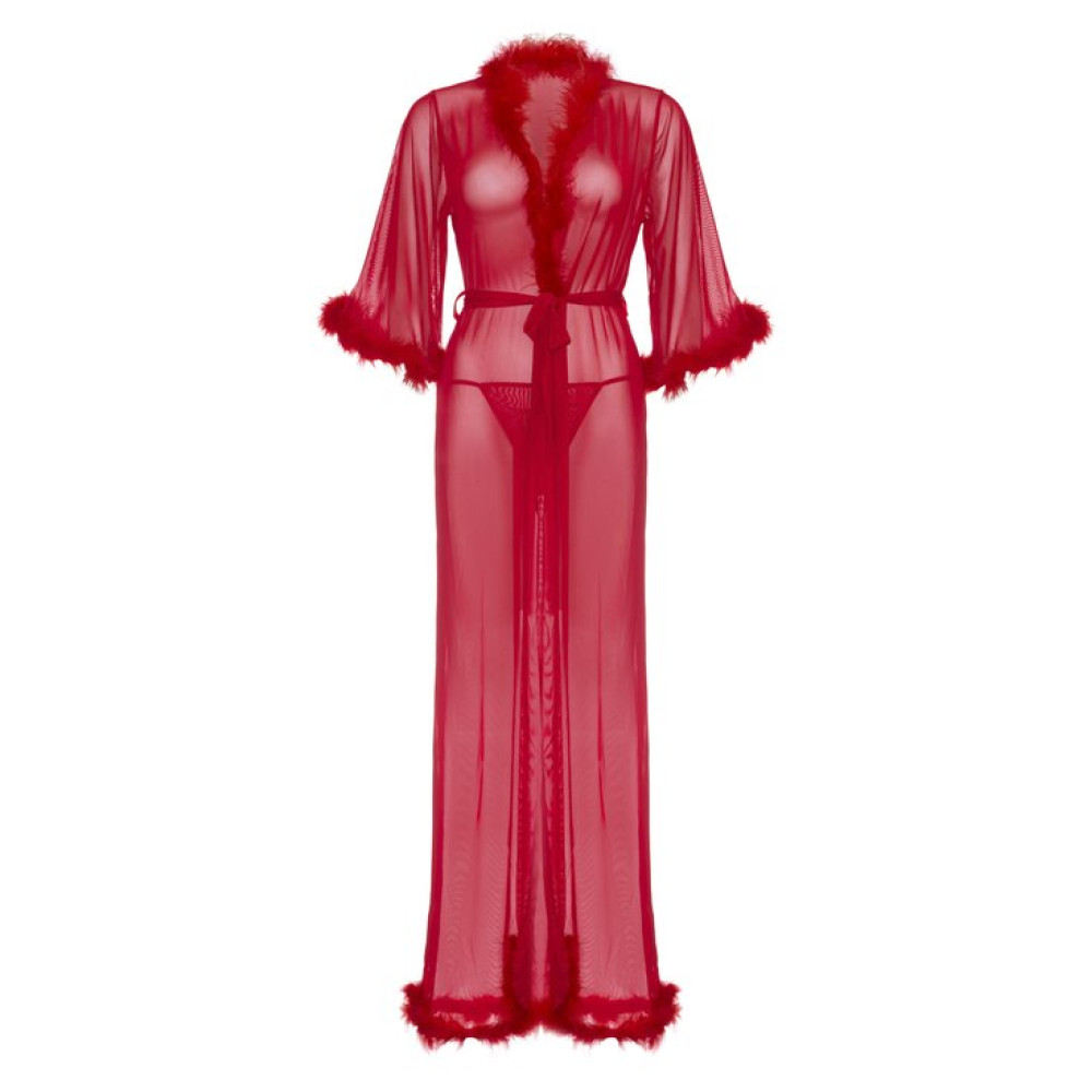 Пеньюар эротический Leg Avenue Marabou Trimmed Long Robe, красный, размер One size, фото №4 — секс шоп Украина, NO TABOO