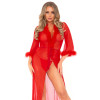 Пеньюар эротический Leg Avenue Marabou Trimmed Long Robe, красный, размер One size, фото №1 — секс шоп Украина, NO TABOO