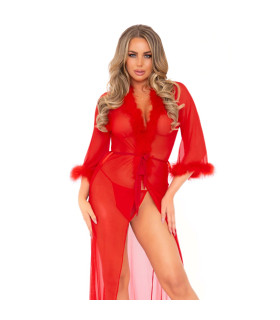 Пеньюар эротический Leg Avenue Marabou Trimmed Long Robe, красный, размер One size - No Taboo