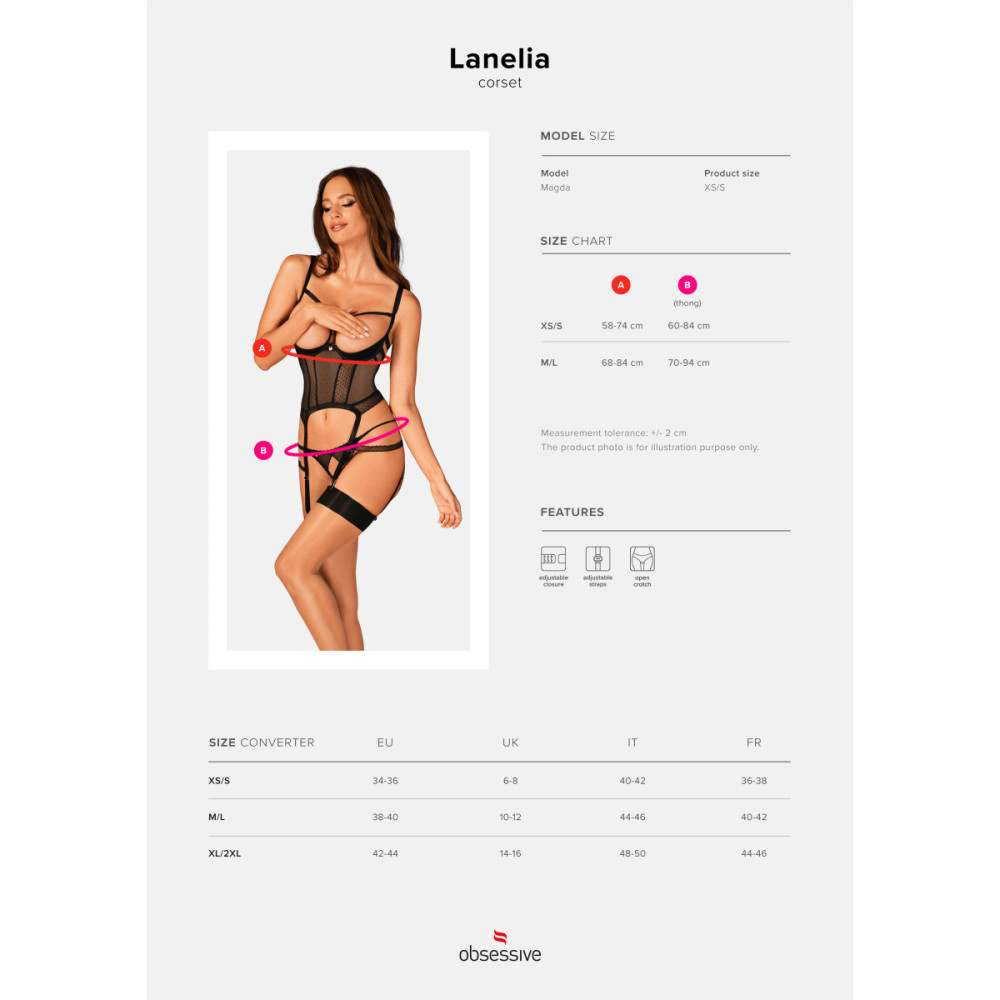 Корсет эротический Obsessive Lanelia Corset, размер M/L, черный, фото №7 — секс шоп Украина, NO TABOO
