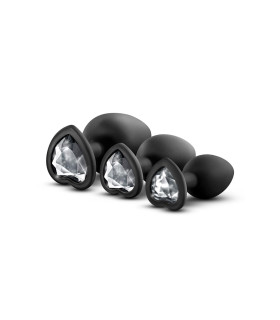 Набор анальных пробок со стразами LUXE BLING PLUGS TRAINING KIT WHITE GEMS, черный - No Taboo