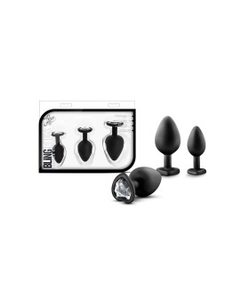 Набор анальных пробок со стразами LUXE BLING PLUGS TRAINING KIT WHITE GEMS, черный - No Taboo