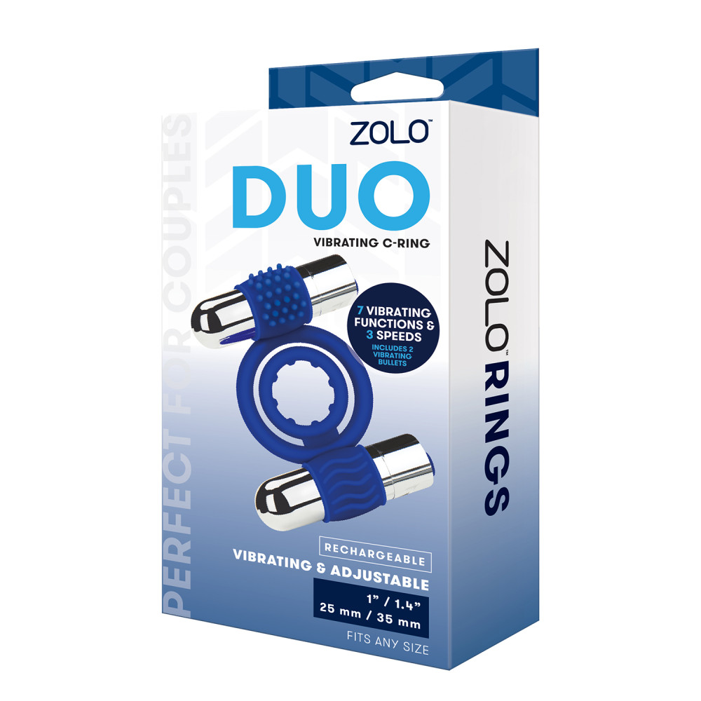 Эрекционное кольцо с двумя вибропулями Zolo Duo Vibrating C-Ring, синее фото №2 — секс игрушки: Украина, NO TABOO