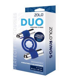Эрекционное кольцо с двумя вибропулями Zolo Duo Vibrating C-Ring, синее - No Taboo