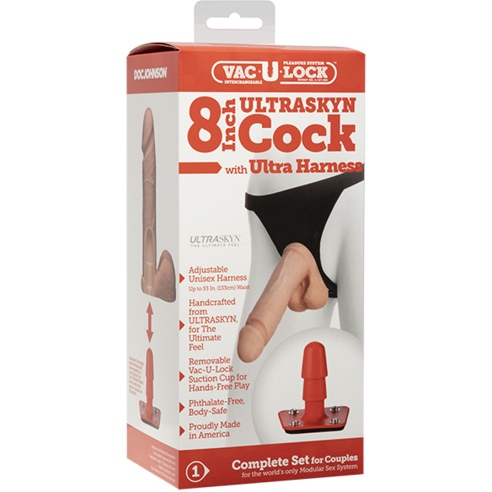 Страпон из киберкожи Doc johnson Cock With Ultra Harness, 19 см х 5 см фото №2 — секс игрушки: Украина, NO TABOO