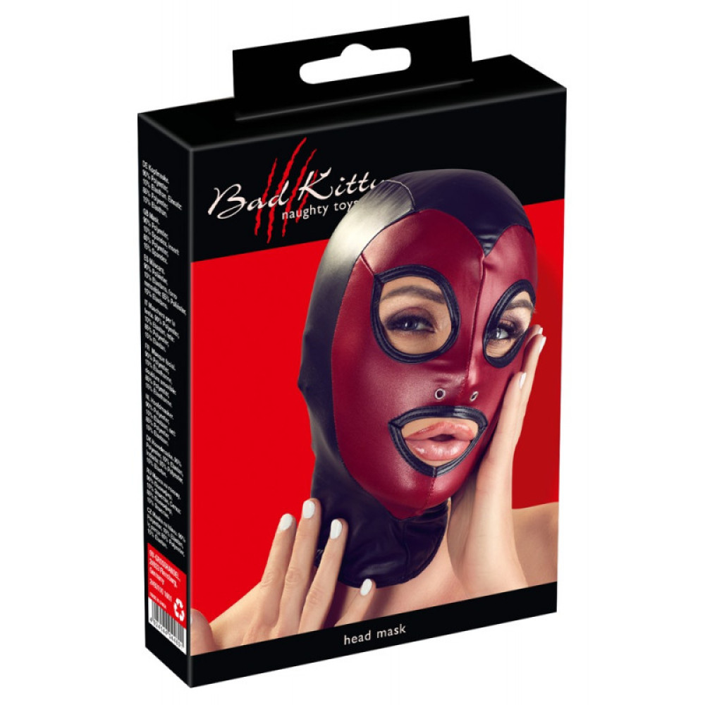Маска на голову Bad Kitty Head Mask, красно-черная, фото №2 — секс шоп Украина, NO TABOO
