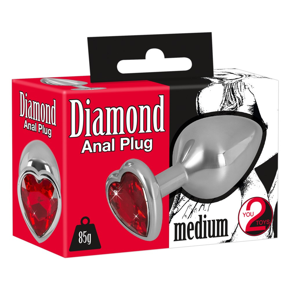 Анальная пробка с красным камнем-сердце You2Toys Diamond Butt Plug medium, 8.2 см х 3.4 см фото №2 — секс игрушки: Украина, NO TABOO
