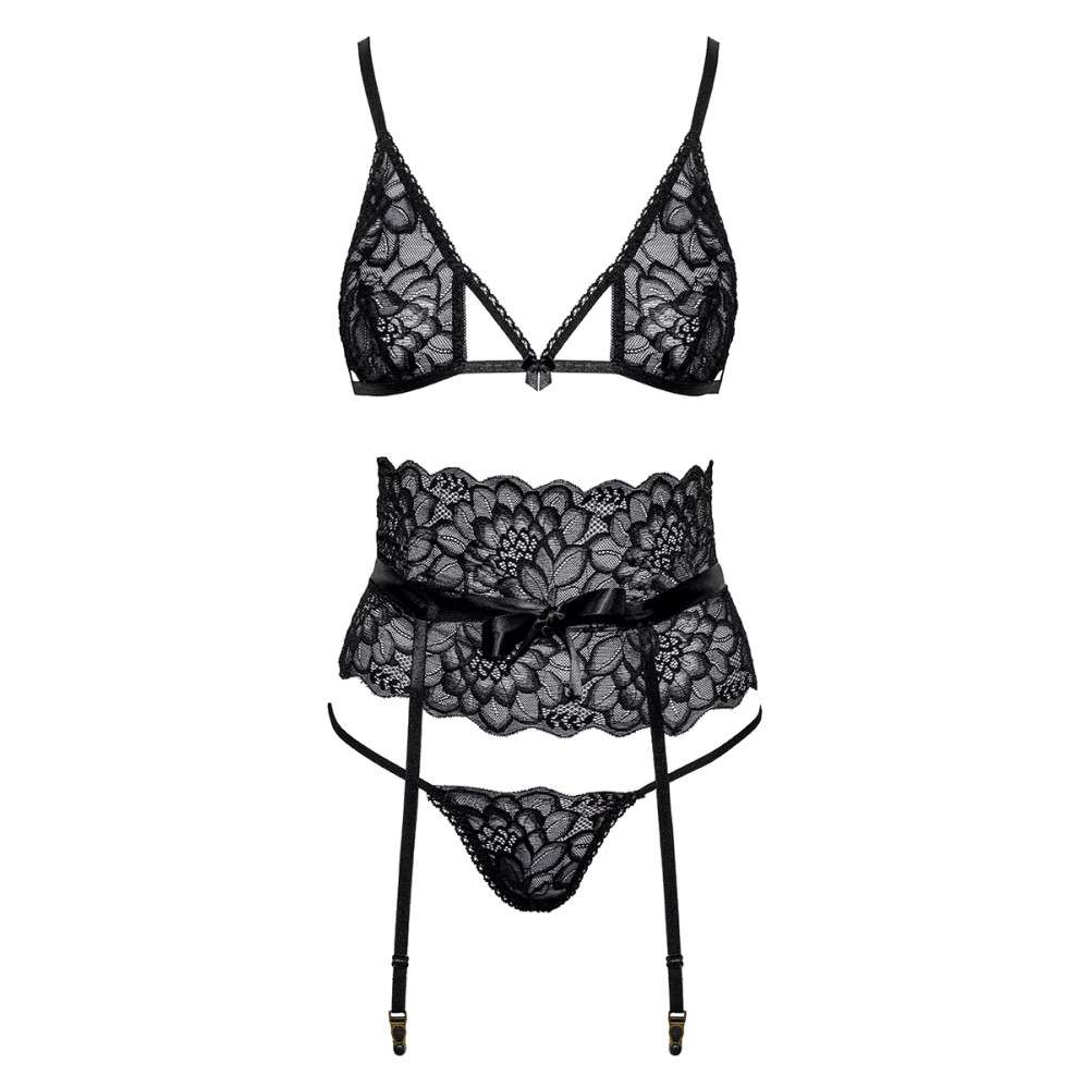 Комплект сексуальный Kissable Suspender Set, S/M, черный, фото №3 — секс шоп Украина, NO TABOO