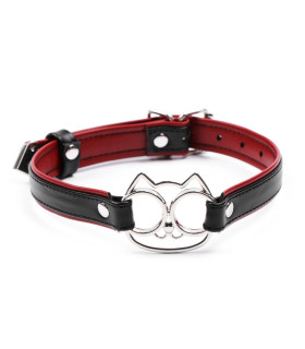 Ошейник с котиком IDEA SM из искусственной кожи, черно-бордовый, 2 см - No Taboo