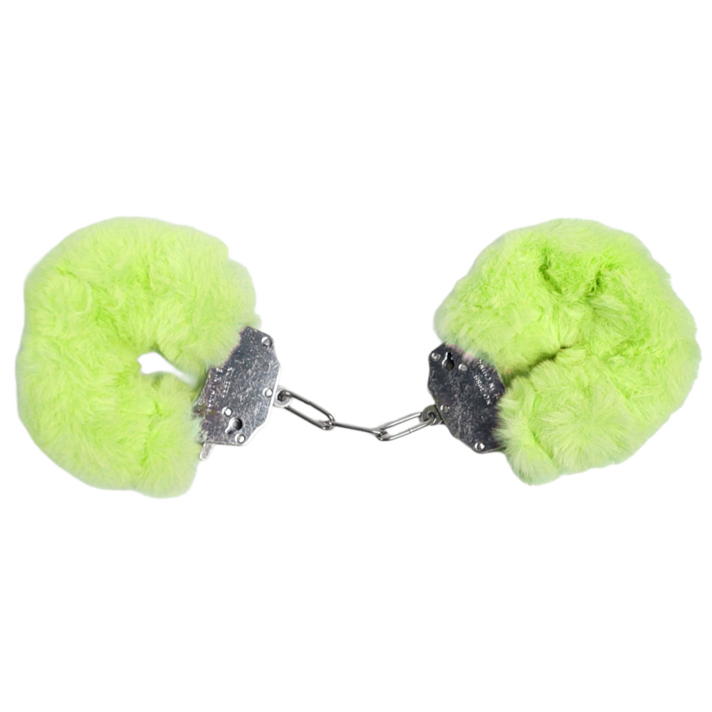 Наручники металлические IDEA SM Plush с искусственным мехом, салатовые, фото №0 — секс шоп Украина, NO TABOO
