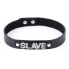 Ошейник из искусственной кожи IDEA SM с надписью SLAVE со стразами, черный, 2 см, фото №1 — секс шоп Украина, NO TABOO