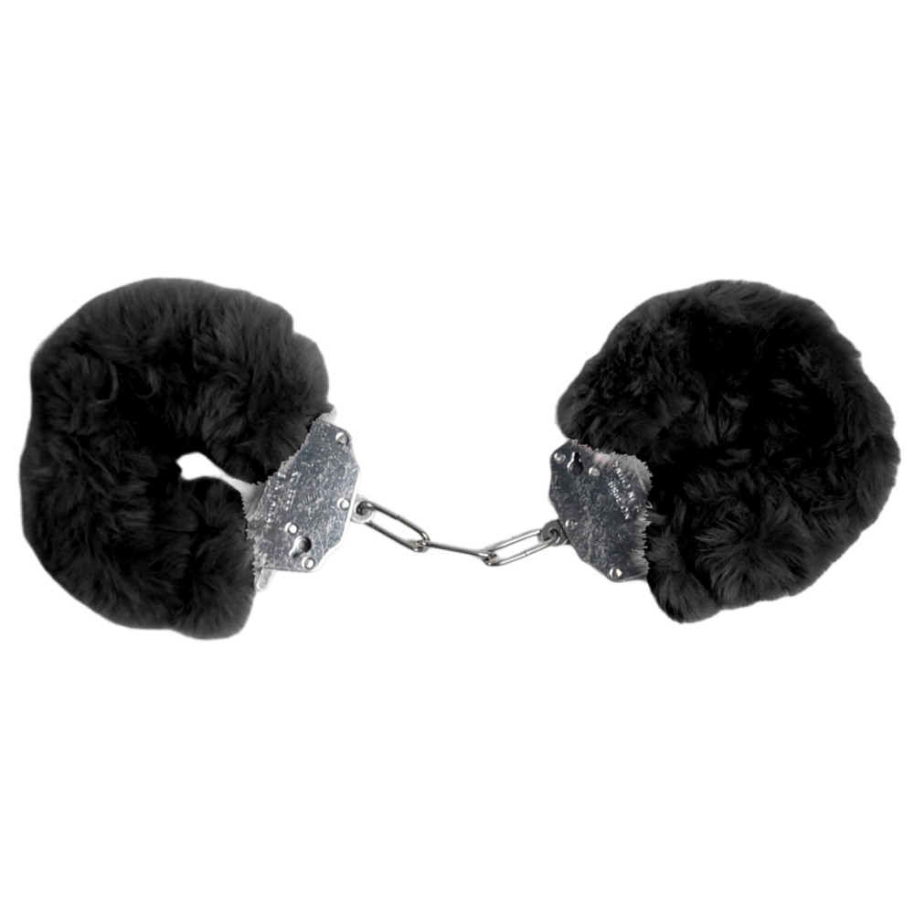 Наручники металлические IDEA SM Plush с искусственным мехом, черные, фото №0 — секс шоп Украина, NO TABOO