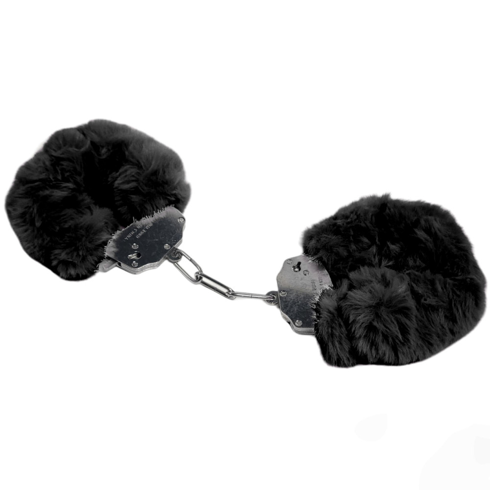 Наручники металлические IDEA SM Plush с искусственным мехом, черные, фото №2 — секс шоп Украина, NO TABOO