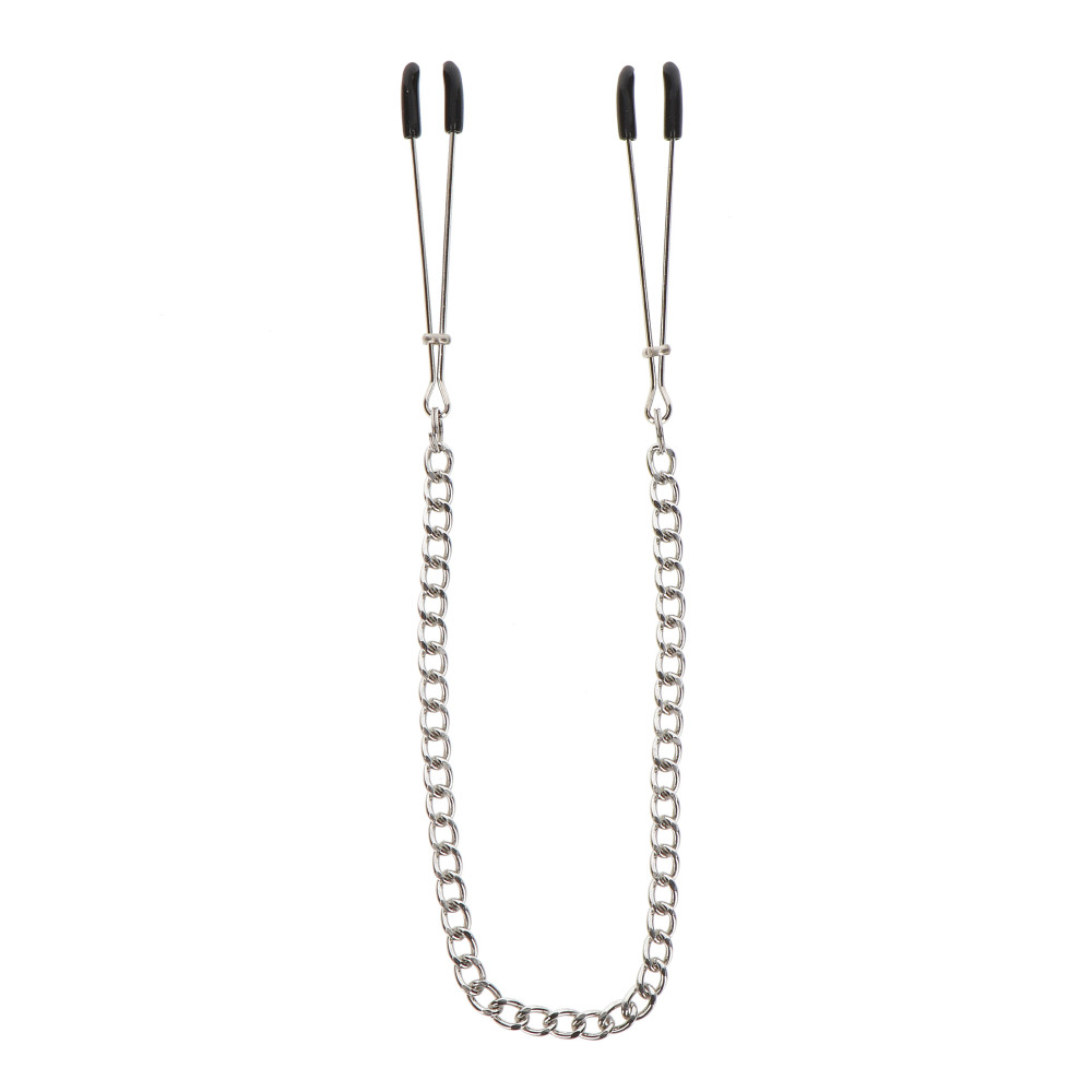 Зажимы на соски с цепочкой Taboom Tweezers With Chain, серебристые, фото №2 — секс шоп Украина, NO TABOO