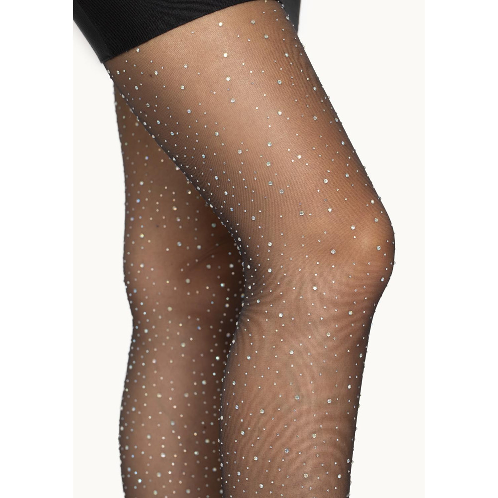 Колготки со стразами Leg Avenue Petra Sheer Rhinestone, черные, One Size, фото №3 — секс шоп Украина, NO TABOO