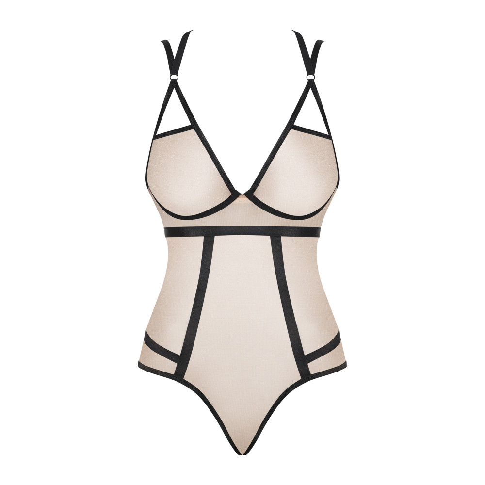 Сексуальное боди с контрастными полосами Obsessive бежевое, L/XL, фото №4 — секс шоп Украина, NO TABOO