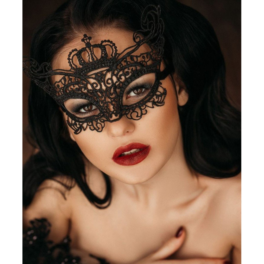 Маска ажурная, маскарадная с короной, черная, фото №0 — секс шоп Украина, NO TABOO