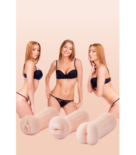 Набор мастурбаторов Dreamtoys The Girl Next Door вагина, рот и анус, бежевые, 3 шт - No Taboo