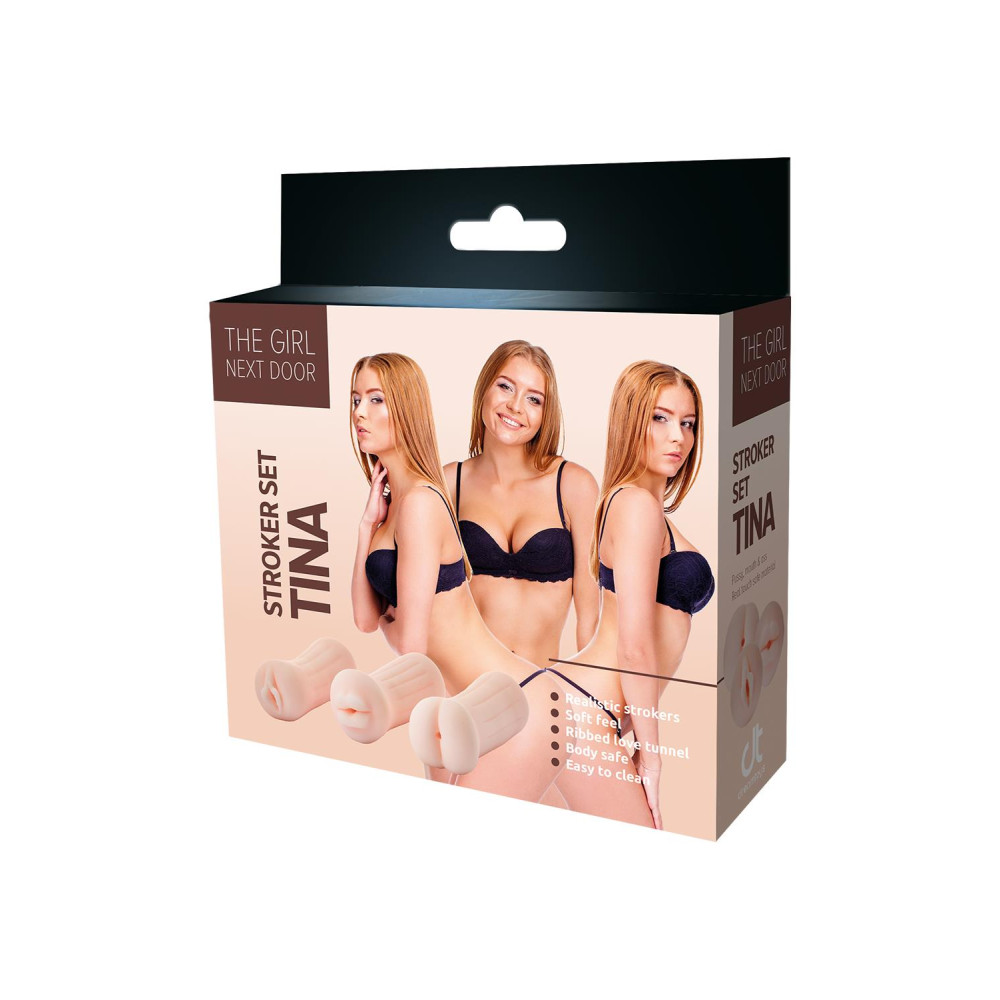Набор мастурбаторов Dreamtoys The Girl Next Door вагина, рот и анус, бежевые, 3 шт фото №2 — секс игрушки: Украина, NO TABOO