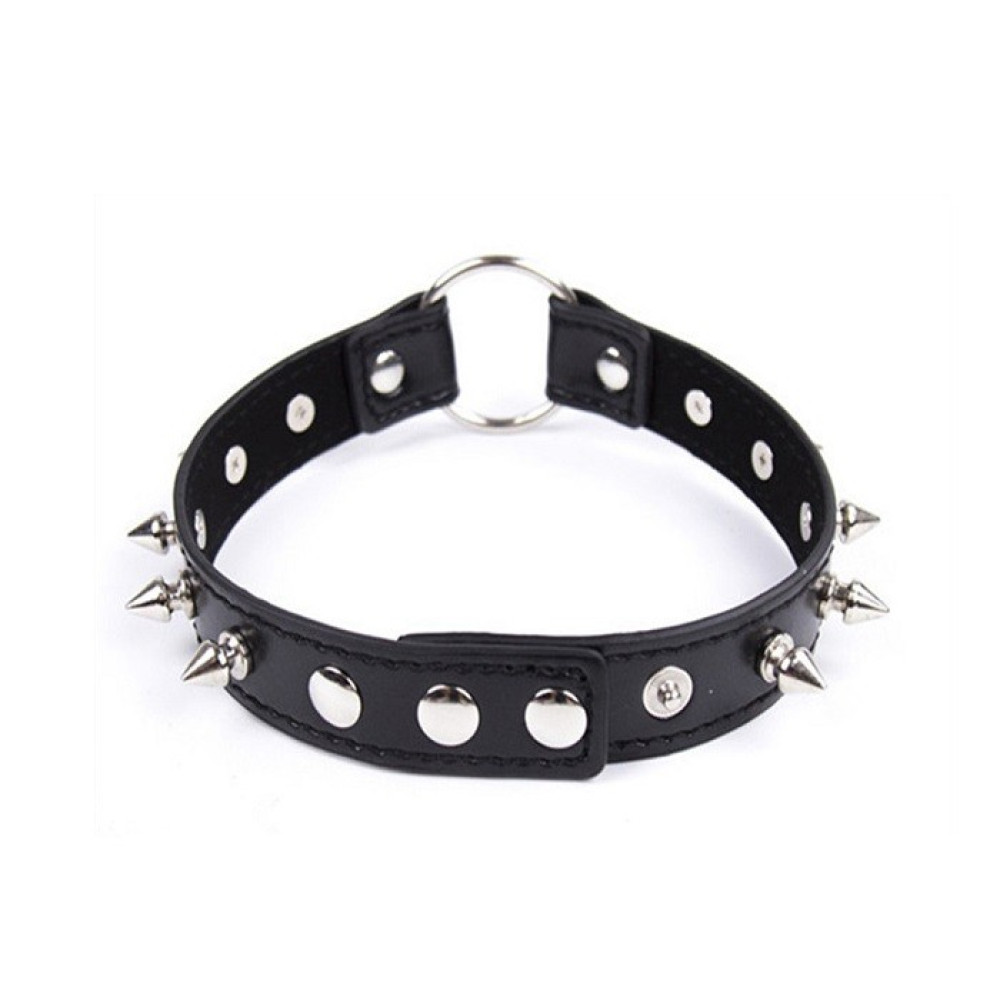 Ошейник с металлическими шипами и кольцом Collar black with metal spikes, фото №2 — секс шоп Украина, NO TABOO