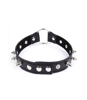 Нашийник з металевими шипами та кільцем Collar black with metal spikes - No Taboo