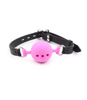 Кляп-шарик с тремя отверстиями Fetish Silicone gag, L, розово-черный, 5 см - No Taboo