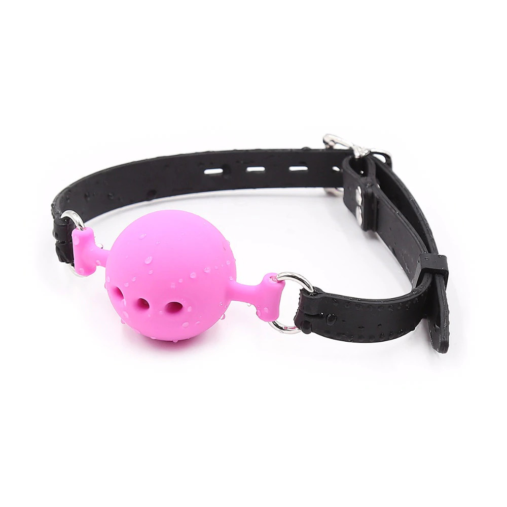 Кляп-шарик с тремя отверстиями Fetish Silicone gag, L, розово-черный, 5 см , фото №2 — секс шоп Украина, NO TABOO