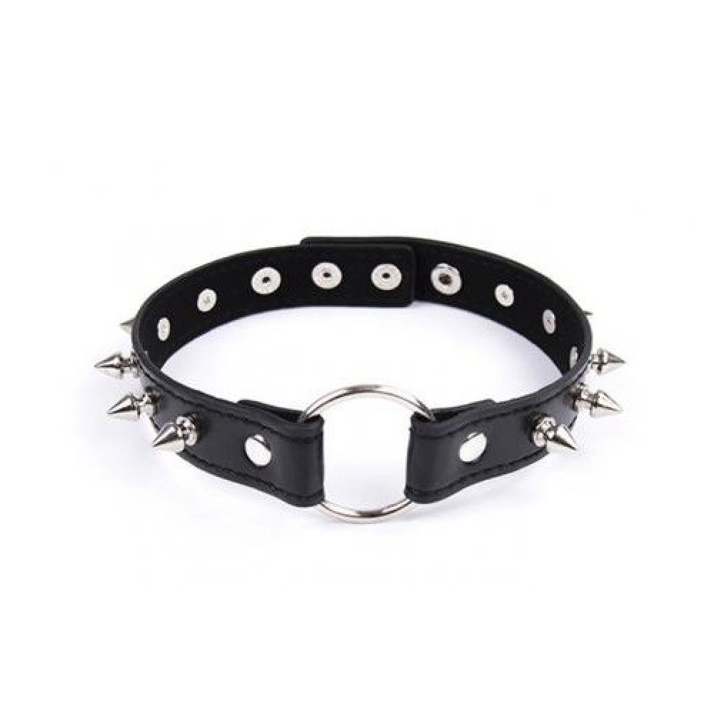 Ошейник с металлическими шипами и кольцом Collar black with metal spikes, фото №0 — секс шоп Украина, NO TABOO