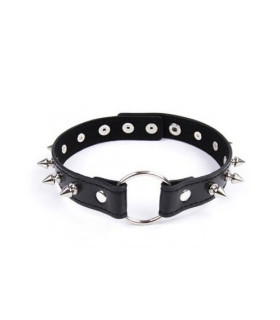 Нашийник з металевими шипами та кільцем Collar black with metal spikes - No Taboo