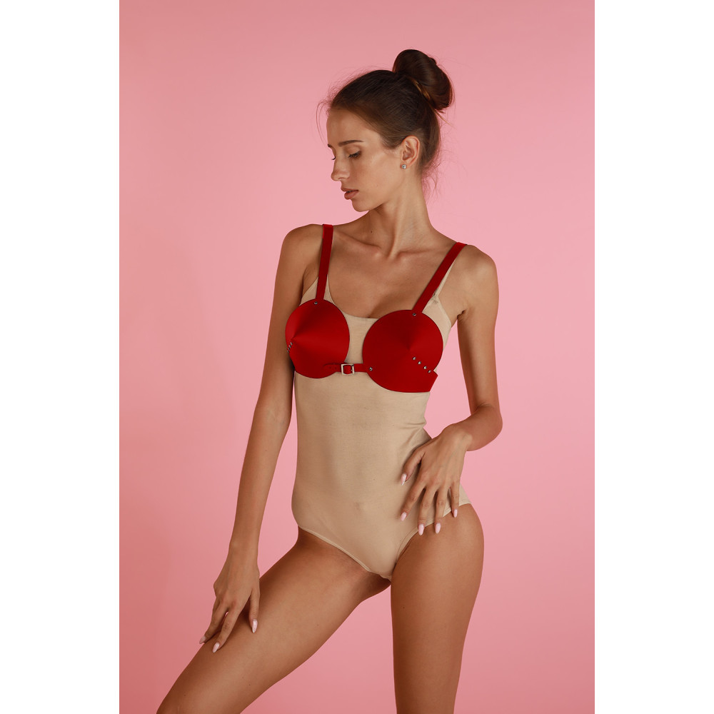 Бюстгальтер конусный One Size L27, из натуральной кожи, красный, фото №0 — секс шоп Украина, NO TABOO
