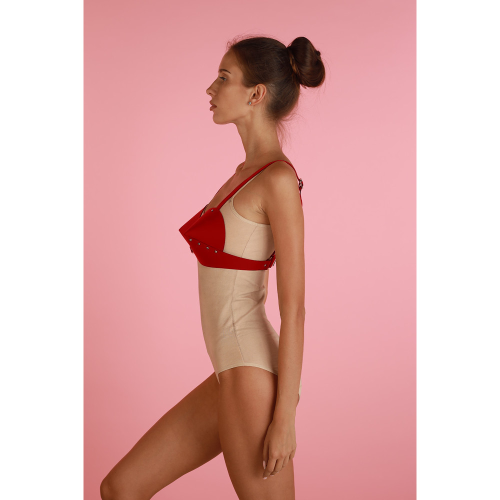 Бюстгальтер конусный One Size L27, из натуральной кожи, красный, фото №2 — секс шоп Украина, NO TABOO