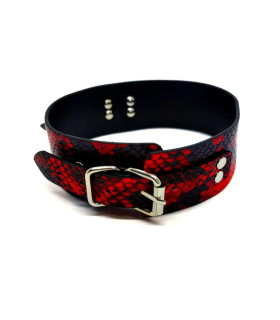 Ошейник с поводком дизайн змеиной кожи Fetish Collar, красно-черный - No Taboo