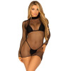 Платье из сетки Leg Avenue High Neck Mini Dress, размер One Size, черное, фото №1 — секс шоп Украина, NO TABOO