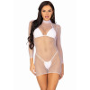 Платье из сетки Leg Avenue High Neck Mini Dress, размер One Size, белое, фото №1 — секс шоп Украина, NO TABOO