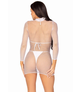 Платье из сетки Leg Avenue High Neck Mini Dress, размер One Size, белое - No Taboo