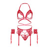 Комплект сексуального белья Leg Avenue Eyelash Lace Open Cup, размер One Size, красный, фото №7 — секс шоп Украина, NO TABOO
