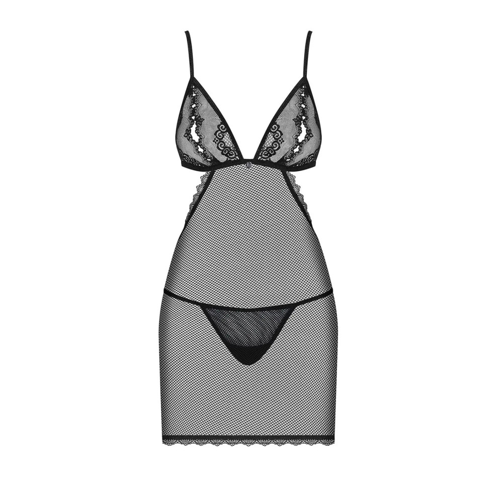 Сорочка сексуальная в сетку Obsessive Millagro, черная, размер L/XL, фото №4 — секс шоп Украина, NO TABOO
