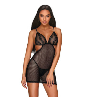 Сорочка сексуальная в сетку Obsessive Millagro, черная, размер L/XL - No Taboo