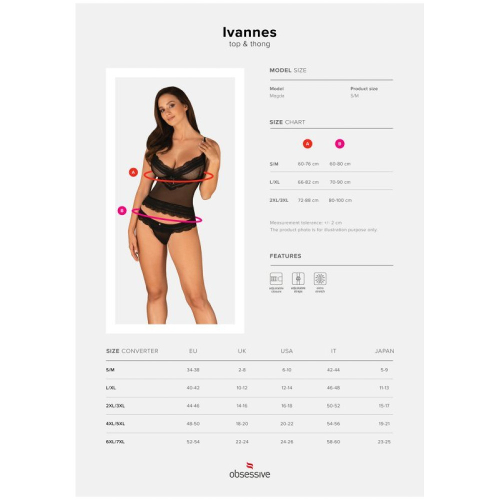 Комплект сексуальный Obsessive Ivannes, размер L/XL, черный, фото №7 — секс шоп Украина, NO TABOO