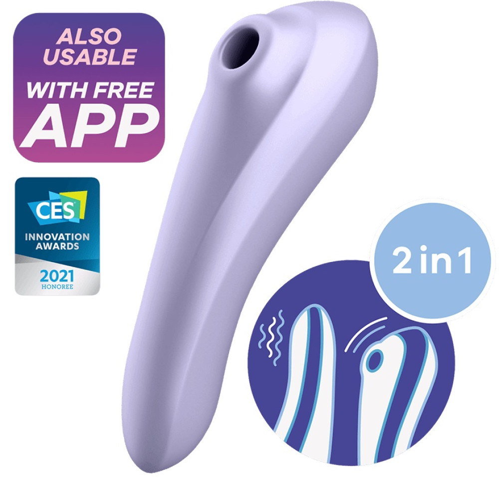 Двойной вибратор Satisfyer Dual Pleasure с вакуумной стимуляцией и приложением, фиолетовый, 18 х 4.9 см фото №4 — секс игрушки: Украина, NO TABOO