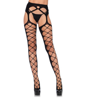 Панчохи з поясом сексуальні June Leg Avenue з великою сіткою, чорні, One Size - No Taboo