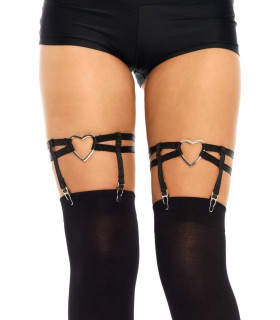 Подвязки для чулок Leg Avenue Joni Garter с сердечками, черные, One Size - No Taboo