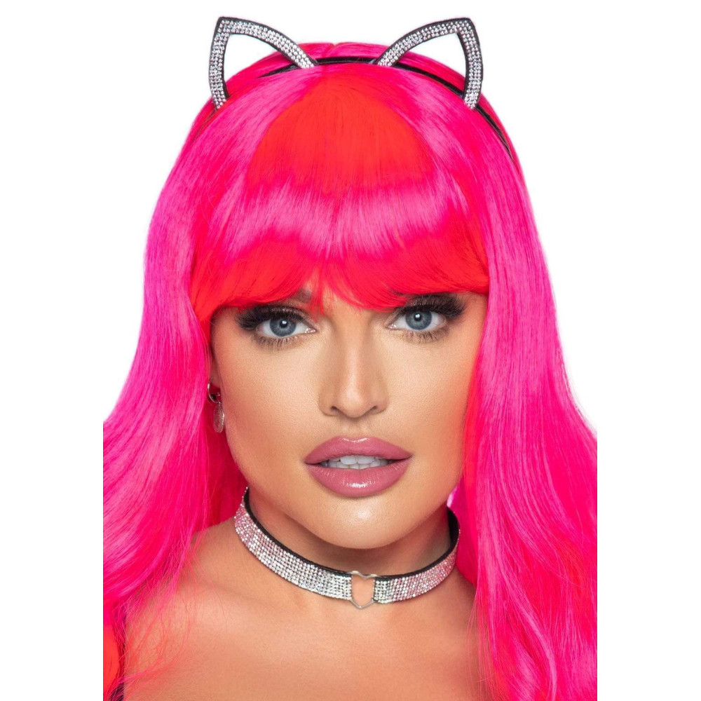 Набор аксессуаров Bling Kitty Leg Avenue со стразами, ушки и чокер, фото №0 — секс шоп Украина, NO TABOO