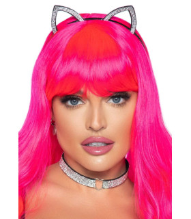 Набор аксессуаров Bling Kitty Leg Avenue со стразами, ушки и чокер - No Taboo