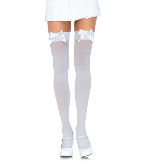 Чулки сексуальные One Size Leg Avenue, с белыми бантиками, белые - No Taboo