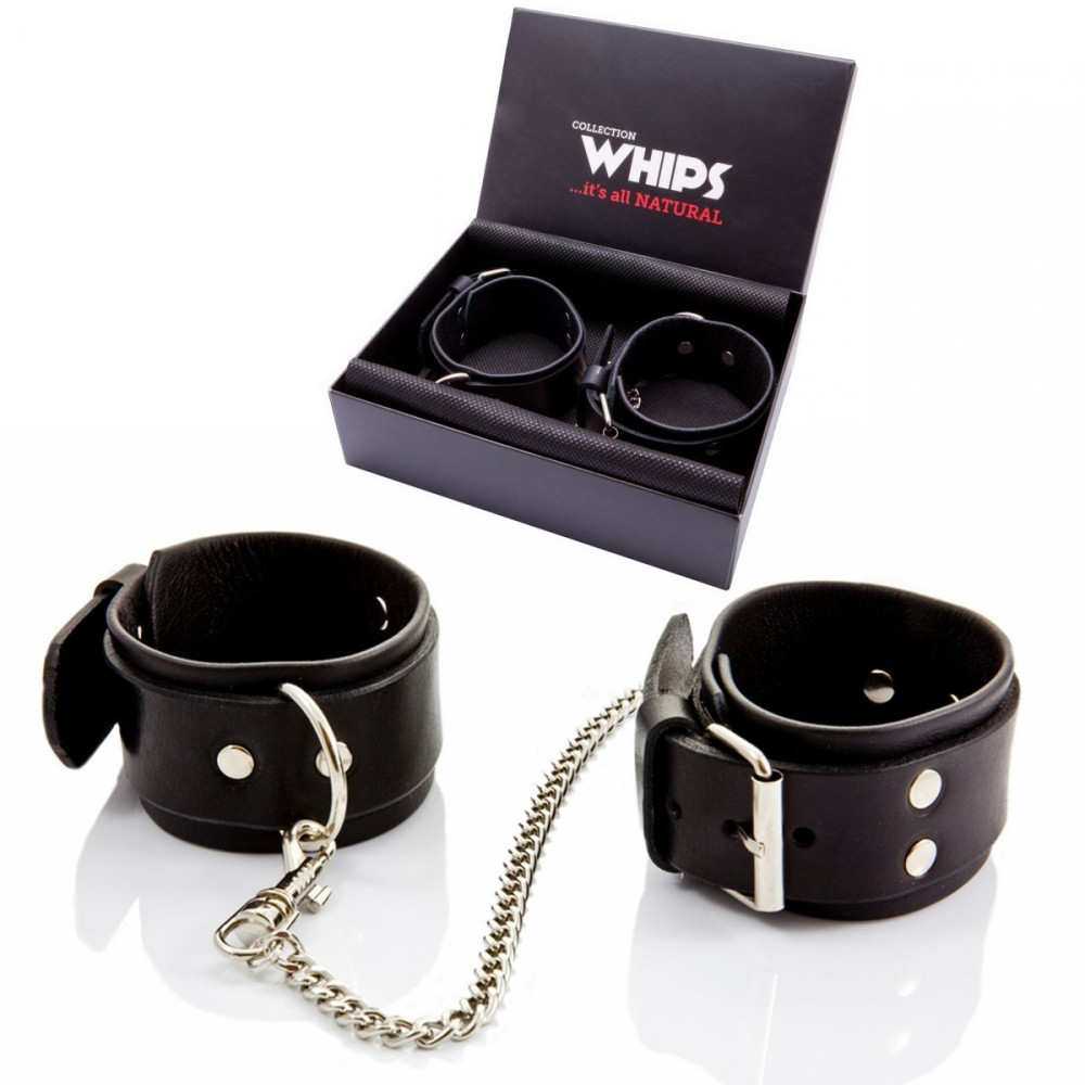 Наручники натуральная кожа Whips, черные, фото №2 — секс шоп Украина, NO TABOO