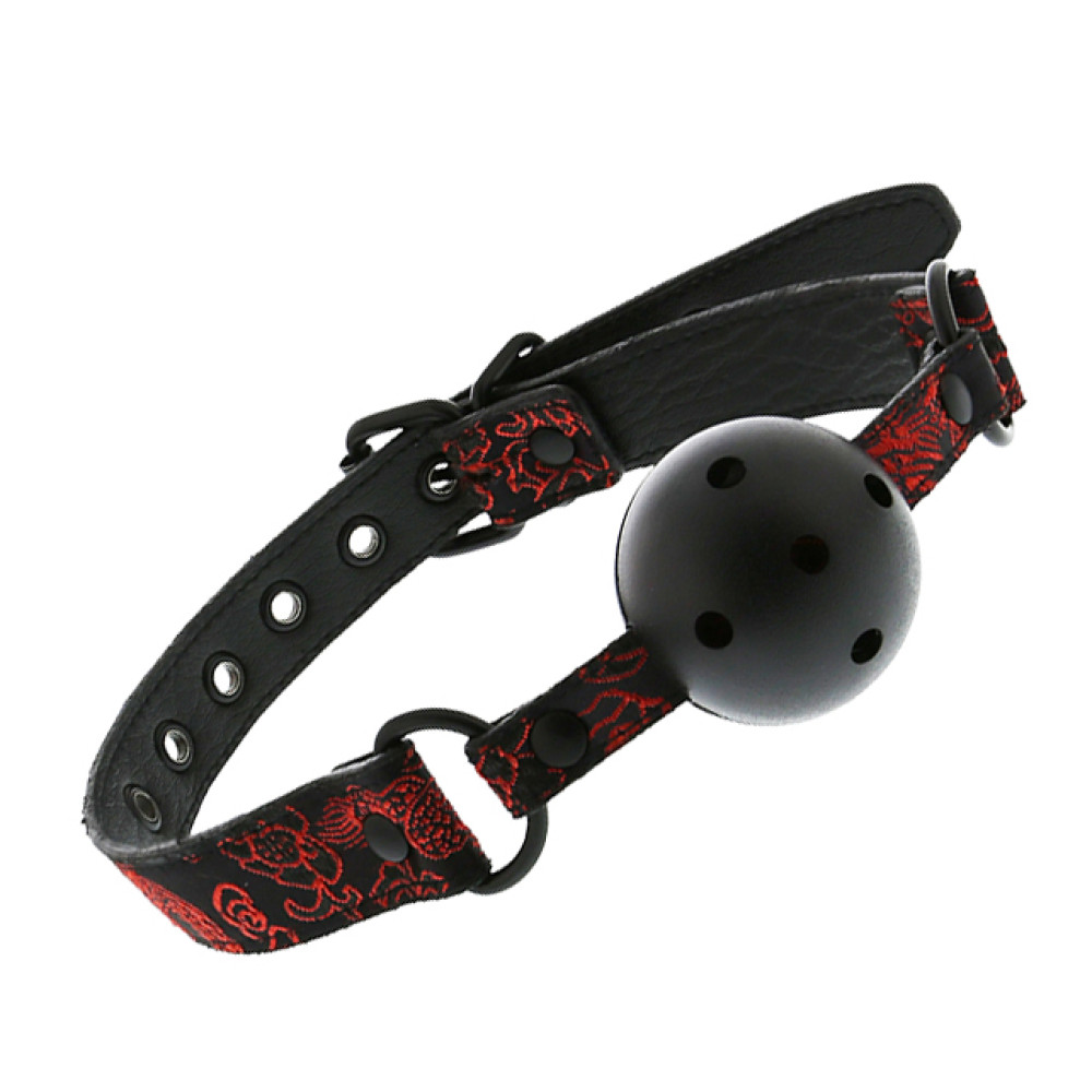 Кляп-шарик Dream Toys Blaze на ремешке с красной вышивкой, черный, 4.7 см, фото №0 — секс шоп Украина, NO TABOO