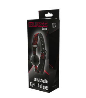 Кляп-кулька Dream Toys Blaze на ремінці з червоною вишивкою, чорний, 4.7 см - No Taboo